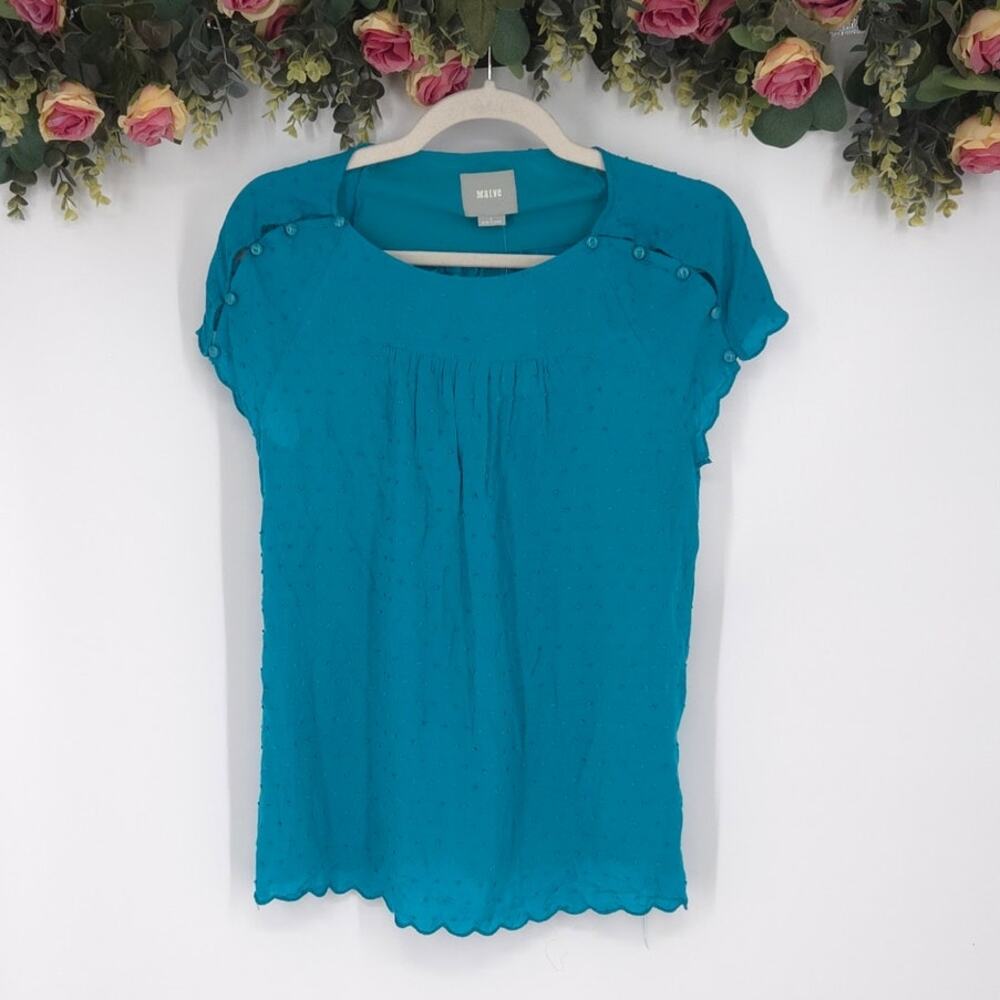 Anthropologie Maeve Teal Swiss Dot Short Sleeve Top Size 2 NWT
